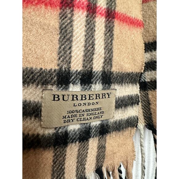 Burberry Scarf Nova Check Beige Tan Cashmere Plaid Fringe Unisex Vintage Scarf - Picture 10 of 11
